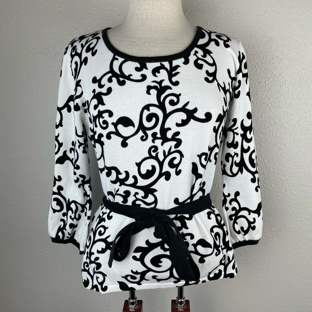 Larry Levine Black and White Sweater Top Size L EUC